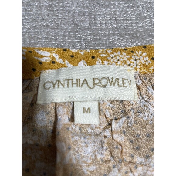 Cynthia Rowley Women's Size Medium Yellow Floral Print Long Sleeve Blouse - Picture 5 of 10